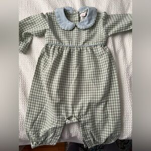 Stitchy Fish Reed Romper, Blue and Green Gingham